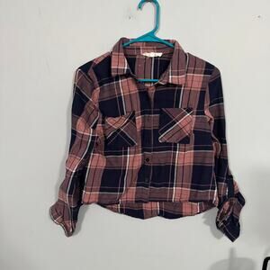 Love Tree Cropped Button Down Shirt w/ Roll Tab Sleeves Women's Size Large